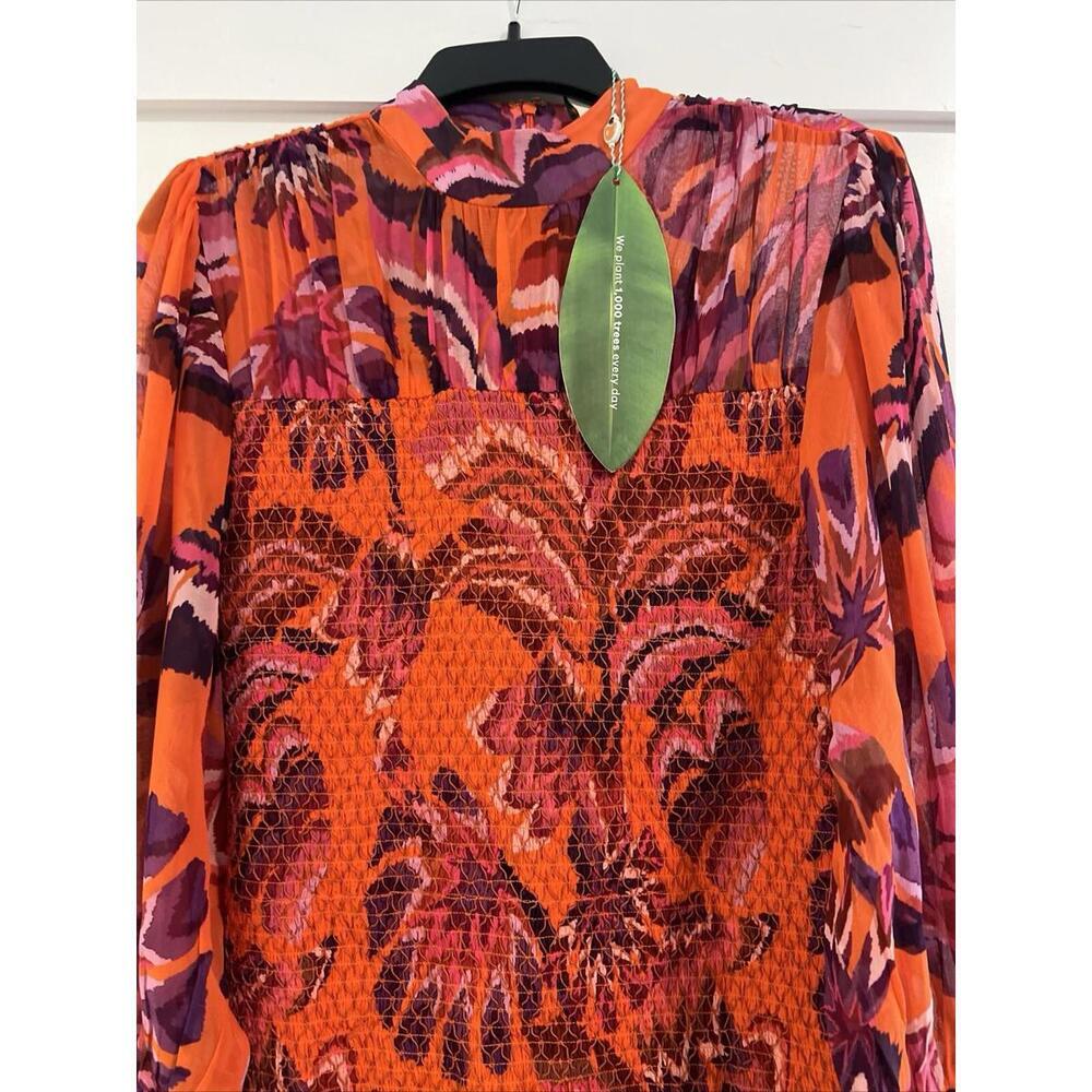 $255 NWT Farm Rio Chevron Forest Orange Mini Dress Size XS - Picture 6 of 7